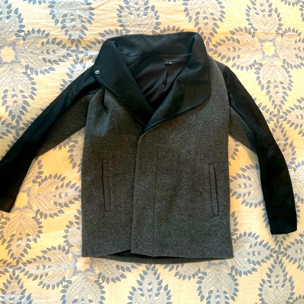 Theory Leather and Wool Blazer Coat